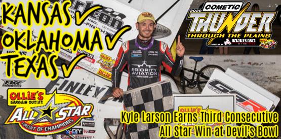 Kyle Larson earns third consecutive All Star victory during Wednesday visit to Devil’s Bowl Speedway